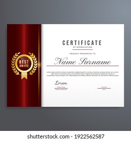 Certificate of appreciation template with gold seal and red color, simple and elegant design