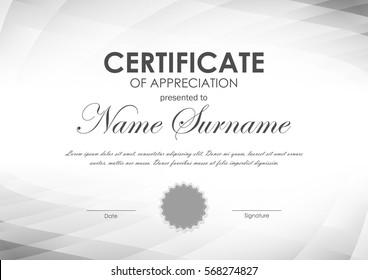 Certificate of appreciation template with gray geometric surface tech background and seal. Vector illustration