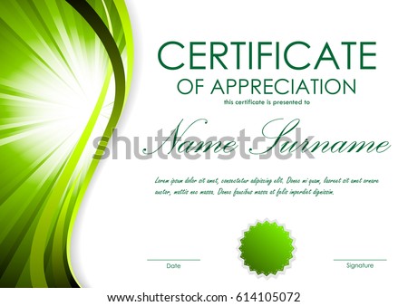 certificate appreciation template green dynamic bright stock vector certificate of appreciation template