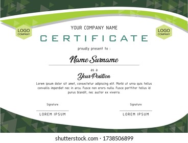 Certificate of appreciation Template with green geometric design vector. Simple certificate
