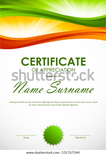 Certificate Appreciation Template Green Orange Dynamic Stock Vector ...