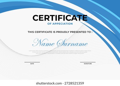 Certificate of Appreciation Template with Modern Blue Abstract Design