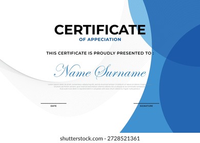 Certificado de Plantilla de apreciación con diseño Abstractas azul moderno