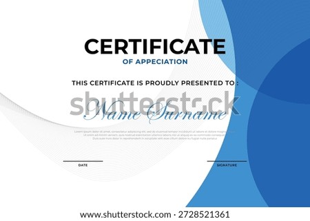 Certificate of Appreciation Template with Modern Blue Abstract Design