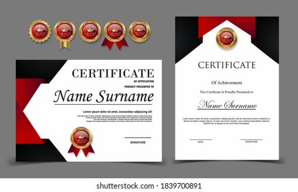 Certificate of appreciation template  red and black color.  Diploma vector template