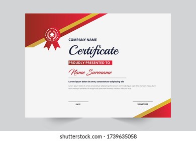 Certificado de diploma de diploma de la plantilla de certificado de apreciación de color rojo y oro elegante