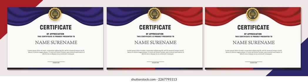 Certificate of appreciation template set. with modern blue and red colors. Diploma vector template