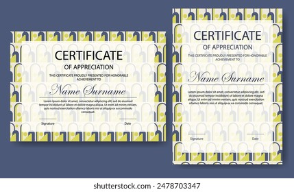Certificate of appreciation template set, neutral colors. Modern certificate with abstract geometric elements