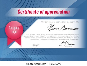 Certificate of appreciation template. Stock vector.