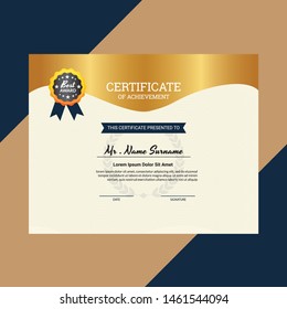 Certificate of Appreciation Template, Stylish golden color vector design