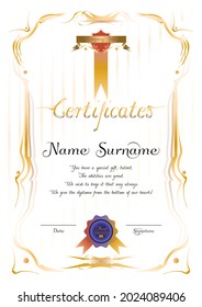 Certificate of appreciation template thin lines with italic text and ribbons