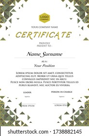 Certificate of appreciation Template with triangle geometric design. Simple and elegant certificate
