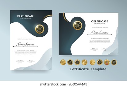 Certificate of appreciation template and vector golden Luxury premium badges design