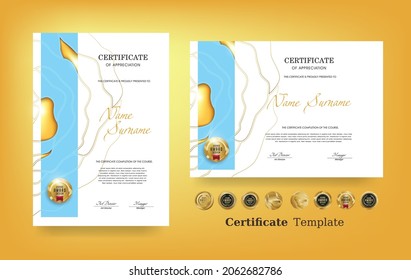 Certificate of appreciation template and vector golden Luxury premium badges design