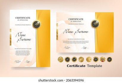 Certificate of appreciation template and vector golden Luxury premium badges design