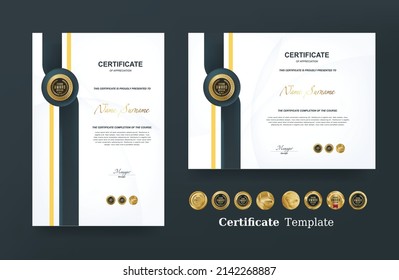 Certificate of appreciation template and vector golden Luxury premium badges design