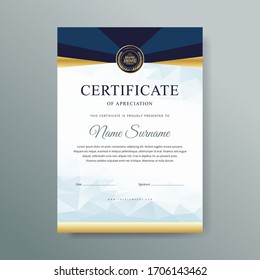 Certificate of Appreciation template vector illustration.Trendy modern gold luxury design style.