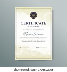 Certificate of Appreciation template vector illustration.Trendy modern gold luxury design style.