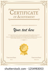 Certificate of appreciation template with vintage gold border