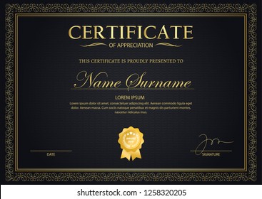 Certificate of appreciation template with vintage gold border - Vector 