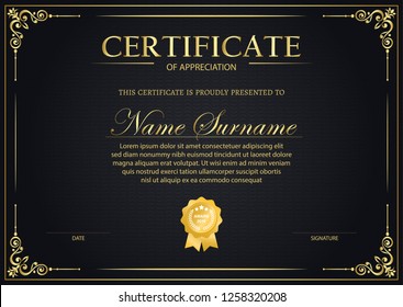 Certificate of appreciation template with vintage gold border - Vector 