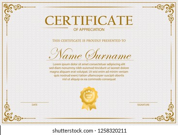 Certificate of appreciation template with vintage gold border - Vector 