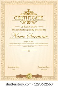 Certificate of appreciation template with vintage gold border 