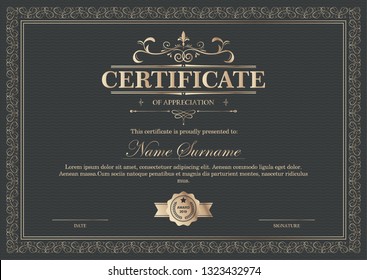 Certificate of appreciation template with vintage gold border.