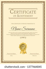 Certificate of appreciation template with vintage gold border