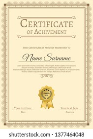 Certificate of appreciation template with vintage gold border