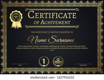 Certificate of appreciation template with vintage gold border - Vector 