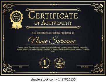 Certificate of appreciation template with vintage gold border - Vector 