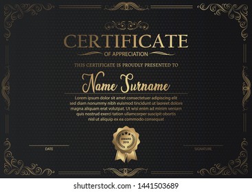 Certificate of appreciation template with vintage gold border - Vector 