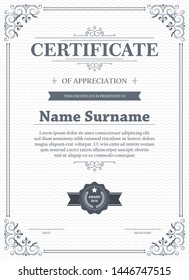 Certificate Of Appreciation Template With Vintage Gold Border