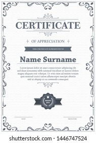 Certificate of appreciation template with vintage gold border