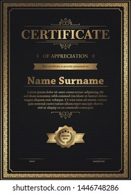 Certificate of appreciation template with vintage gold border - Vector 