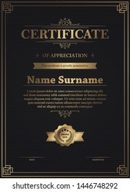 Certificate of appreciation template with vintage gold border - Vector 