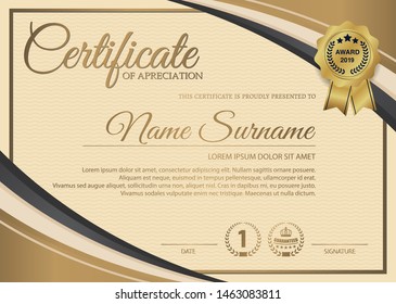 Certificate of appreciation template with vintage gold border 