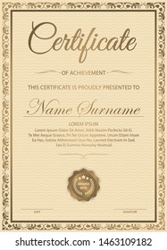 Certificate of appreciation template with vintage gold border 