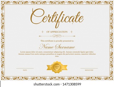 Certificate of appreciation template with vintage gold border - Vector 