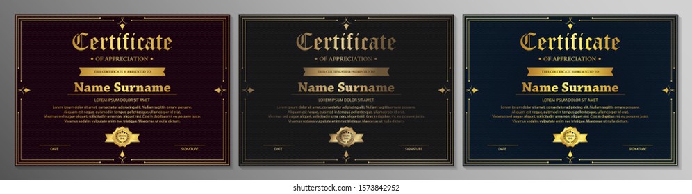 Certificate of appreciation template with vintage gold border - Vector