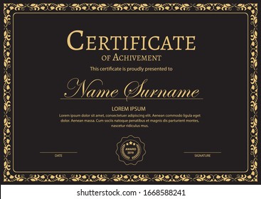 Certificate of appreciation template with vintage gold border - Vector 