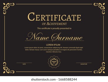 Certificate of appreciation template with vintage gold border - Vector 