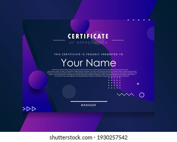 Plantilla de certificado de apreciación.Diseño geométrico moderno.