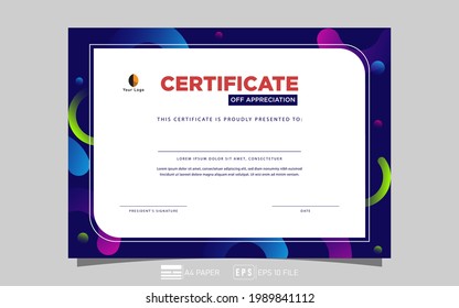 Certificate of Appreciation template.Trendy gradient background. Layered eps10 vector