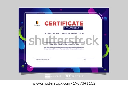 Certificate of Appreciation template.Trendy gradient background. Layered eps10 vector