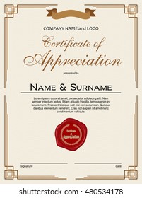 Certificate of Appreciation with wax seal and ribbon portrait version