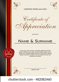 Certificate Of Appreciation With Wax Seal And Ribbon Portrait Version