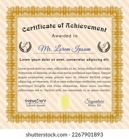 Certificado.  Diseño artístico.  Con patrón de guilloche.  Personalizable, fácil de editar y cambiar los colores.  Color naranja.