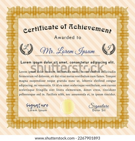 Certificate.  Artistry design.  With guilloche pattern.  Customizable, Easy to edit and change colors.  Orange color.